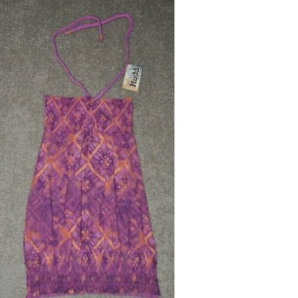 Womens Halter Tunic Mudd Purple Small Braided Straps Tie Dye Banded Hem Stretch - Picture 2 of 3
